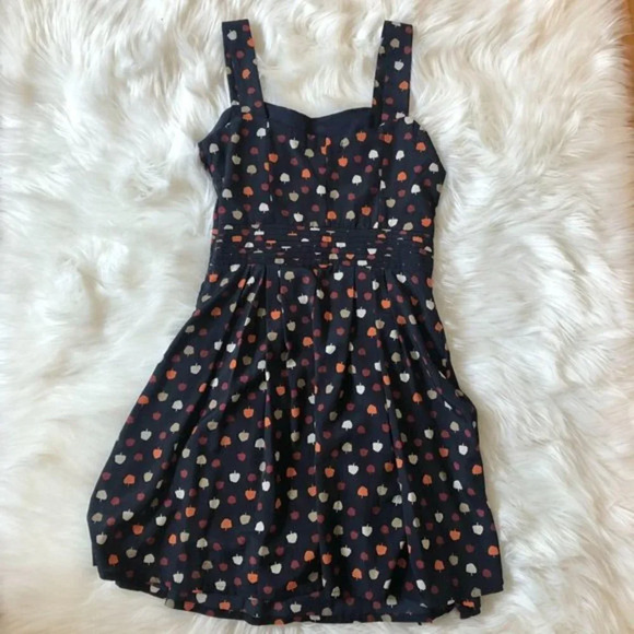 Nine Bird Fit & Flare Navy Print Dress S - Picture 4 of 5